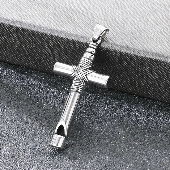 Creative Breathing Whistle Can Blow and Decompress Pendant, Exaggerated Blackening Ghost Head Cross Stainless Steel Men's Pendant