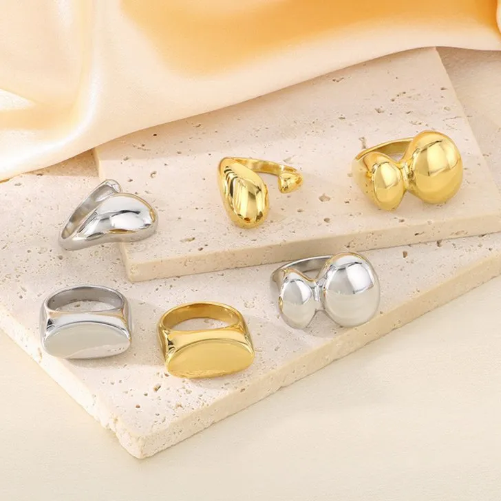 Trendy Irregular Flat Stainless Steel Ring for Hip-Hop Style