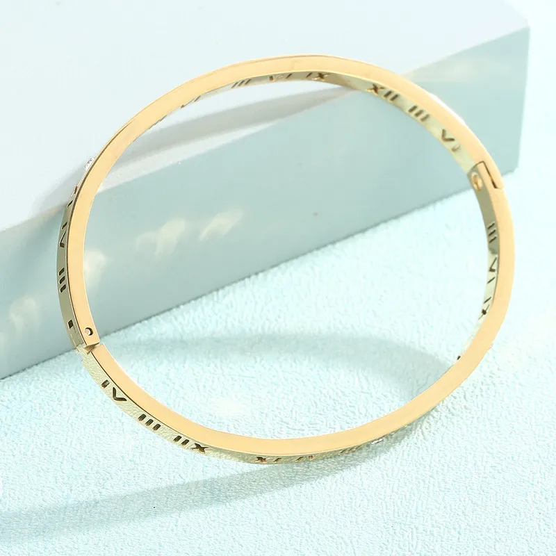 Luxurious Diamond-Encrusted Roman Numeral Stainless Steel Bracelet and Couple Rings