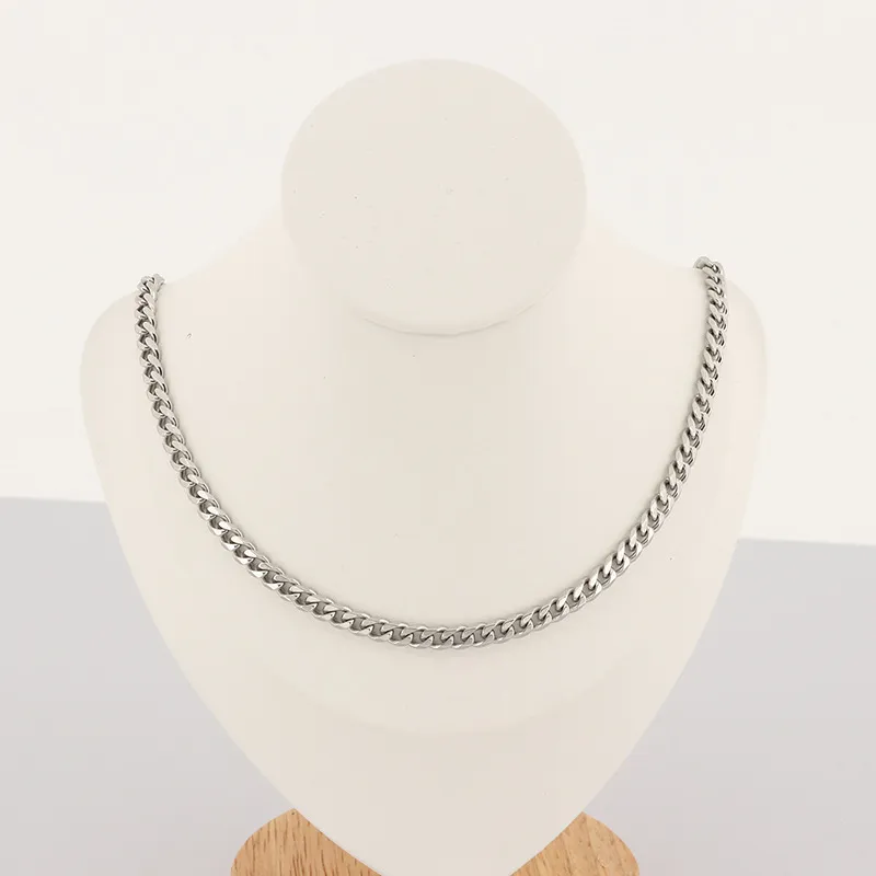 Fashion Minimalist Cuban Link Chain Necklace Hexagon Polished Unisex Stainless Steel Necklace