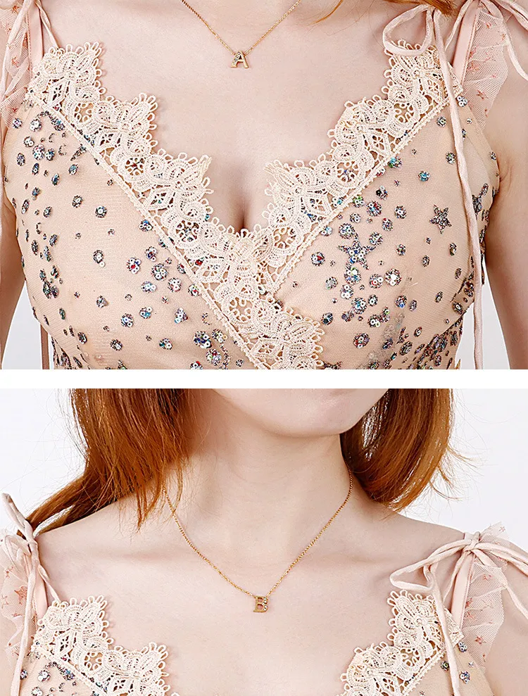 Stainless Steel 18K Gold-Plated Creative Diamond Studded 26 Uppercase English Letters Fashionable Collarbone Necklace