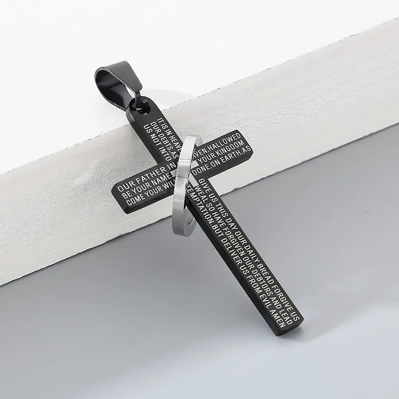 Stainless Steel Jewelry Cross Scripture Pendant Necklace for Both Men and Women