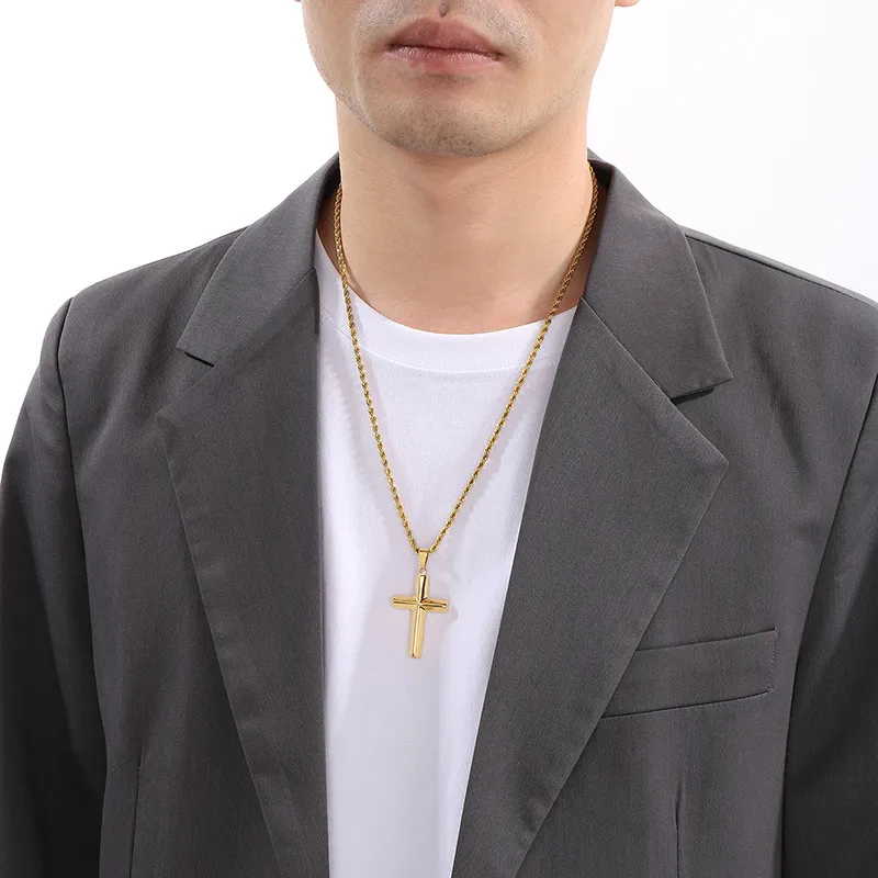 Simple Smooth Cross Pendant Necklace, Stainless Steel Jewelry