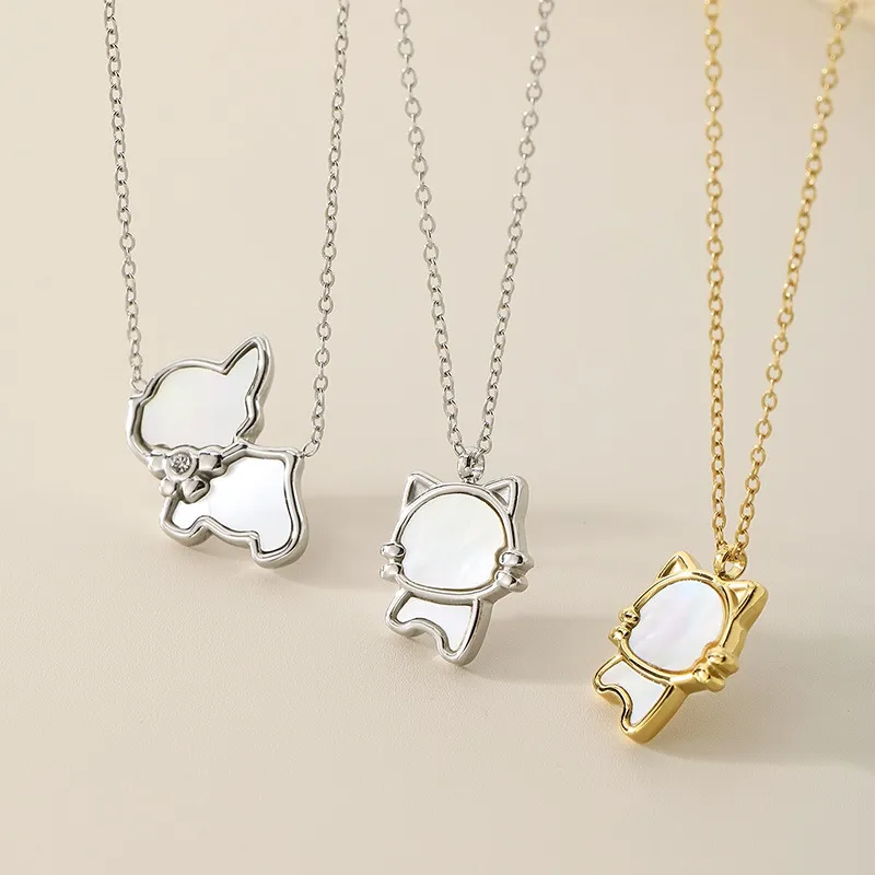 Stainless Steel Paired with Shell, Cat, Dog, Ins Style Jewelry, Collarbone Necklace