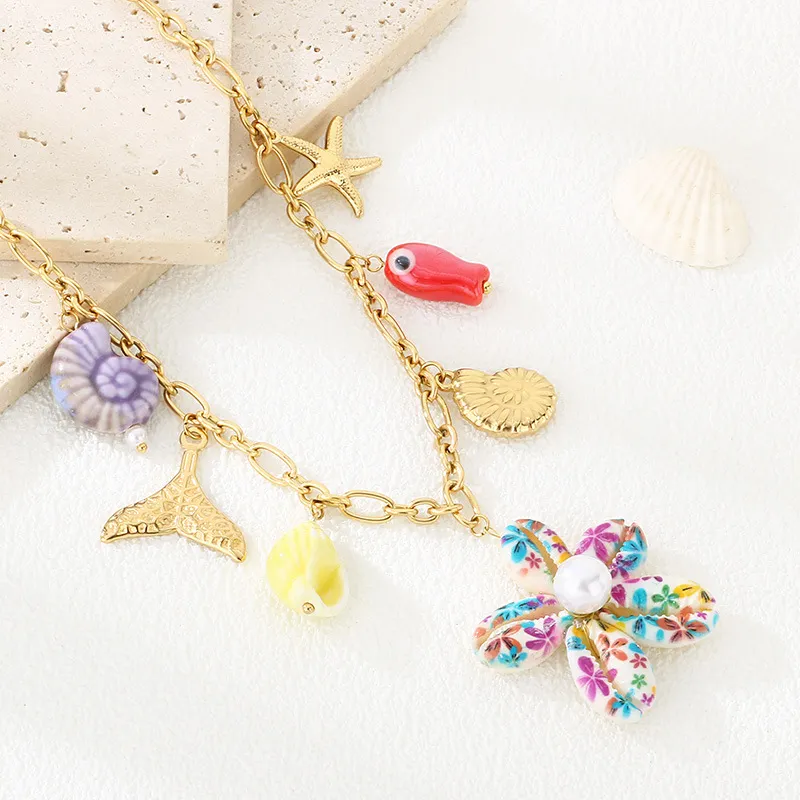 18K Gold Chain Ocean-Inspired Necklace Stainless Steel Jewelry