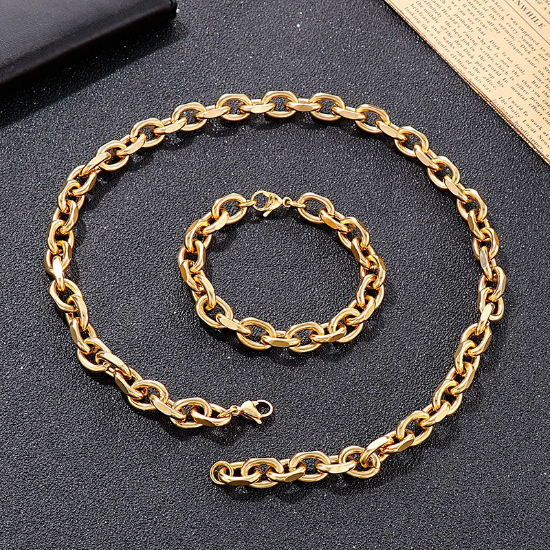 304 Stainless Steel Jewelry Hip Hop O-Shaped Edded Bracelet Necklace