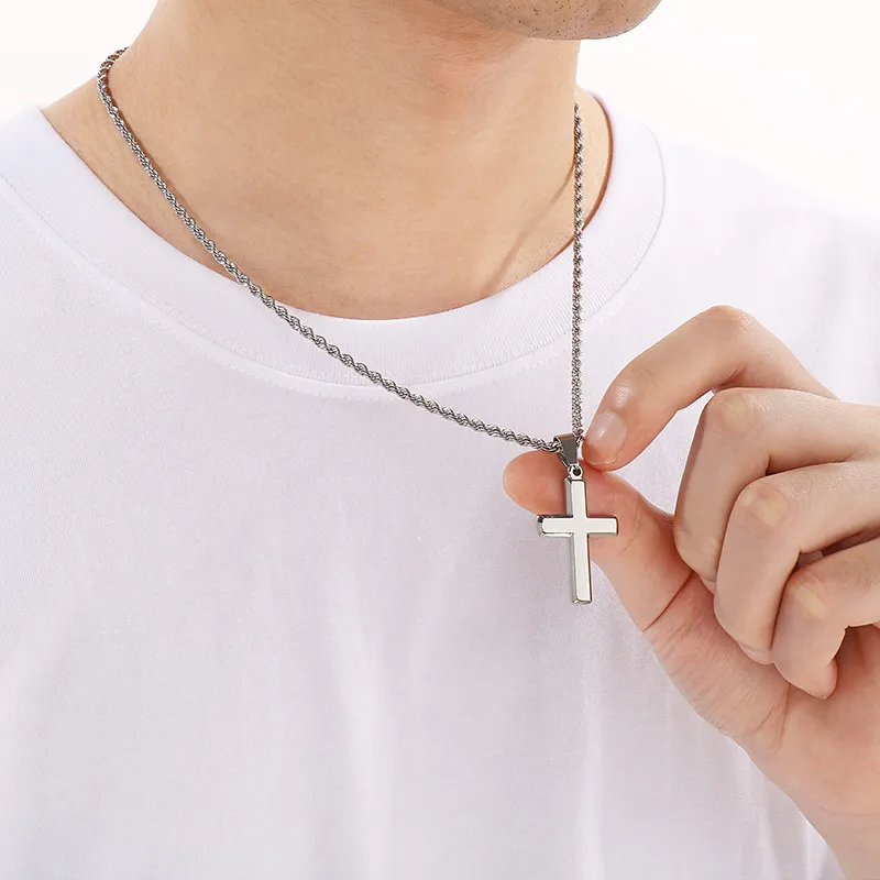 European and American Stainless Steel Cross Men's Pendant Necklace Geometric Couple Versatile Necklace Accessories