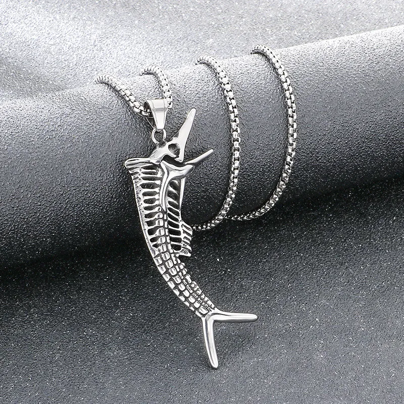 Popular Marine Creature Octopus Pendant with Punk Style, Aged, Blackened, Hollowed out Fishbone Stainless Steel Men's Pendant