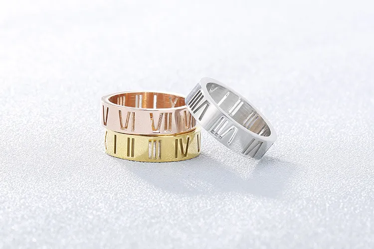 Personality Stainless Steel Hollow Roman Numeral Women's Ring Jewelry Wholesale