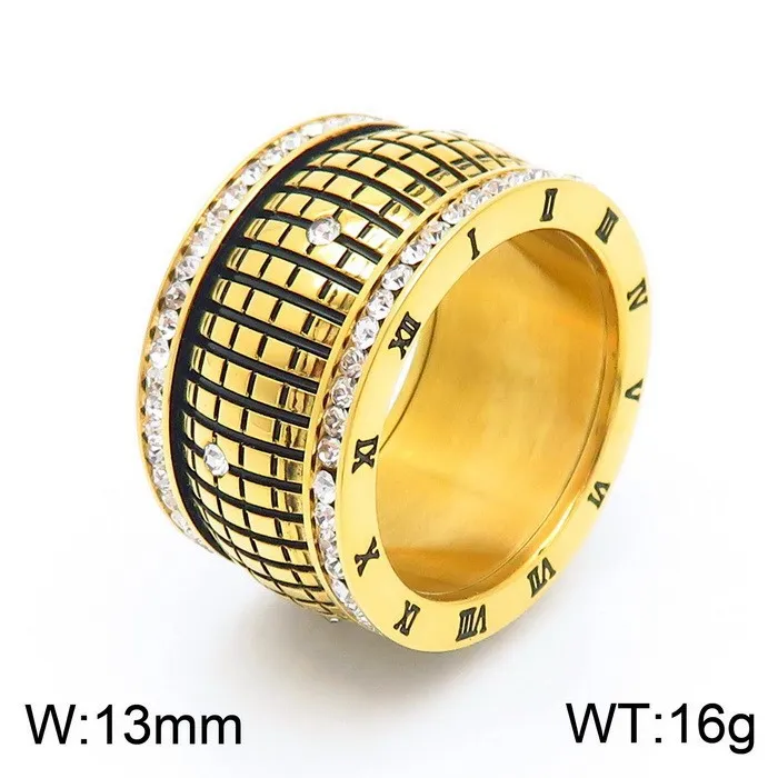 Personality Roman Numeral Diamond-Embedded Stainless Steel Ring Men Women Wholesale