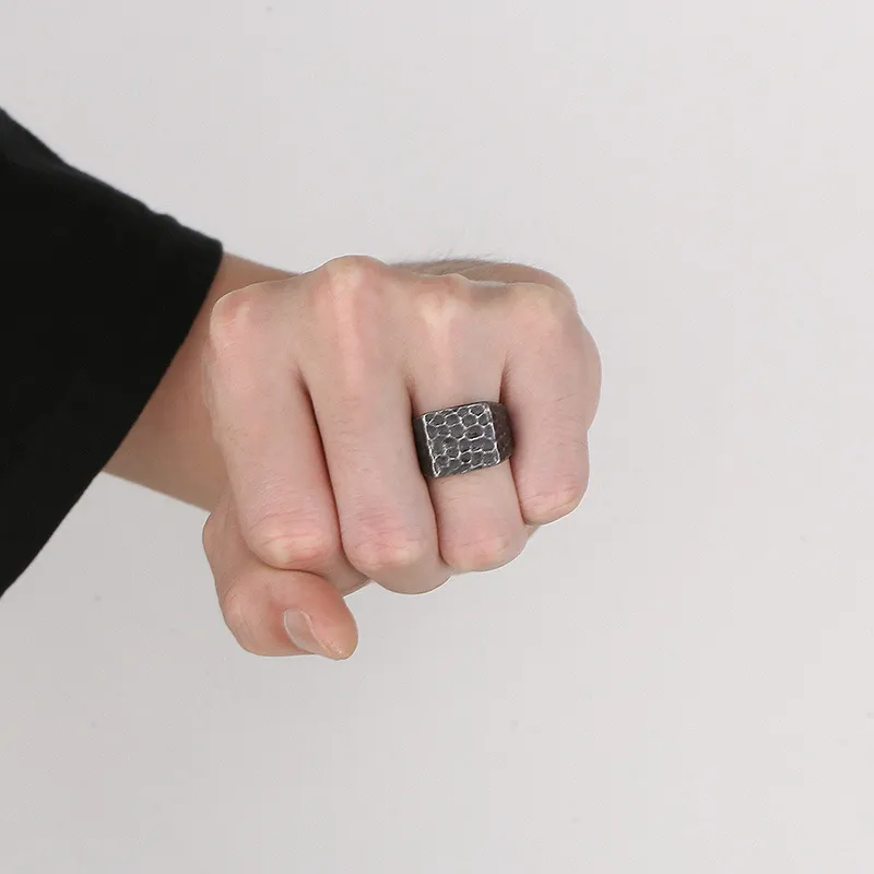 Creative Fashion Polished Niche Retro Tapped Surface Stainless Steel Men's Ring