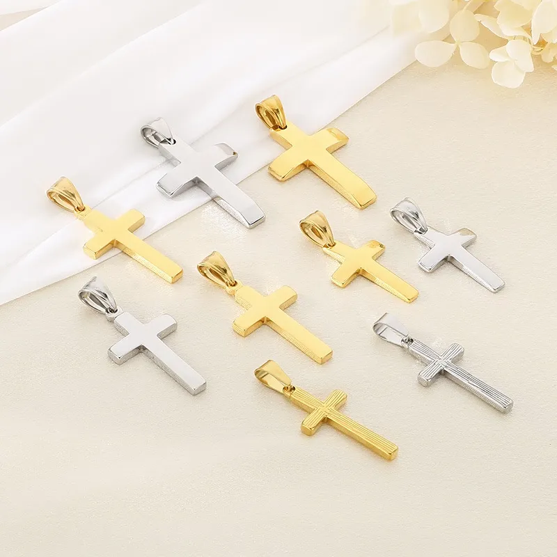 Trendy Minimalist Multi-Size Polished Cross Pendant Hiphop Punk Stainless Steel Jewelry Wholesale