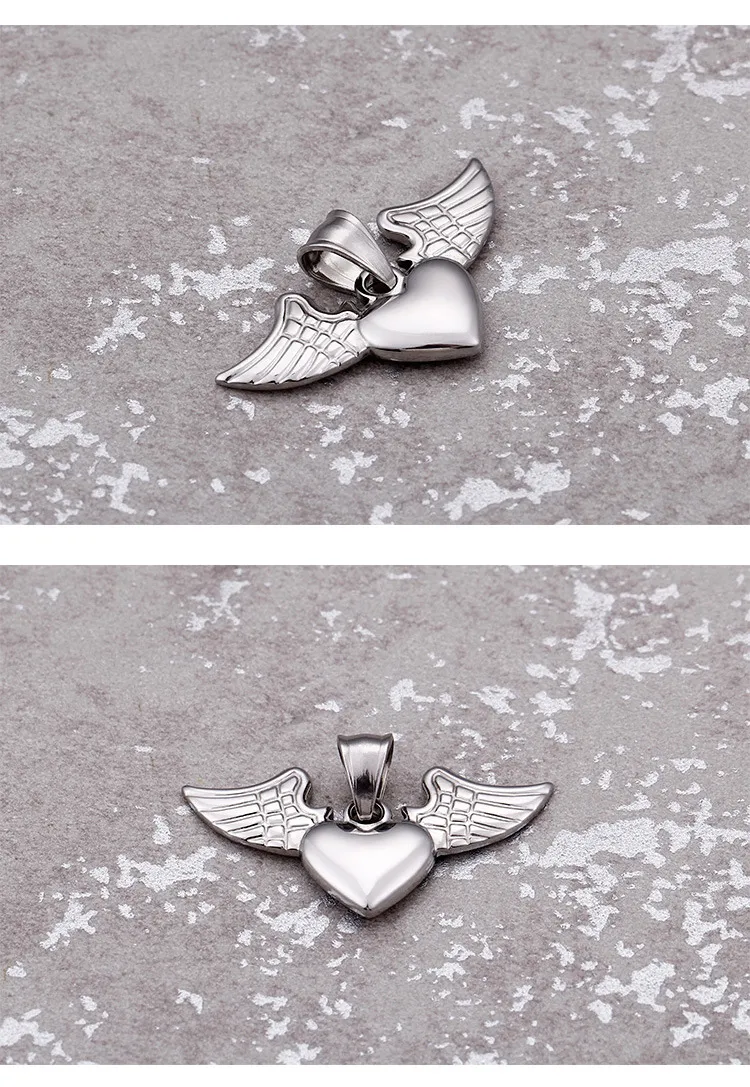 Kalen Fashion Stainless Steel Creative Angel Wings Peach Heart DIY Pendant