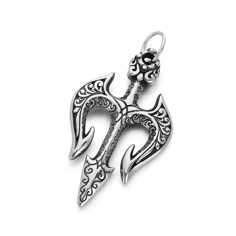 Cross Border Domineering Sea God Trident Dry Pendant Retro Magic Mandela Grass Sword Stainless Steel Men's Pendant Accessory