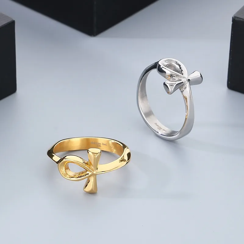 European and American Ins Personalized Stainless Steel Ankh Cross Ring
