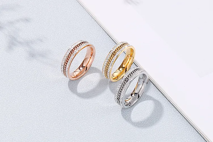 Minimalist Stainless Steel Full Rhinestone Rings Double Row Diamond-Embedded Index Finger Rings