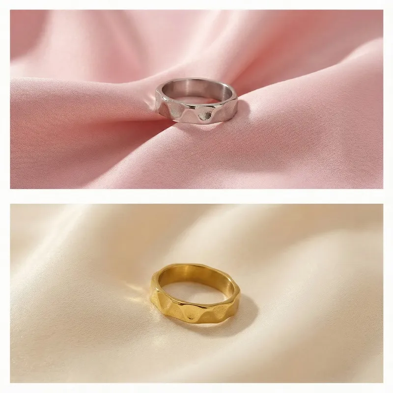 European American Fashion Grid Round Ring Textured Irregular Pattern Stainless Steel Personalized Ring Wholesale