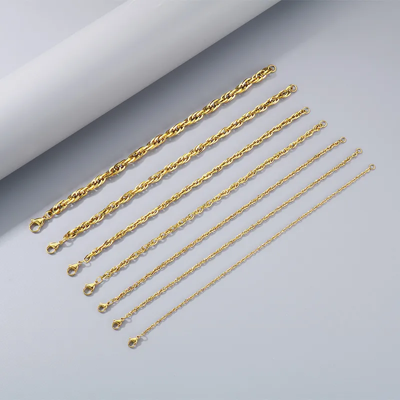 Fashionable and Versatile Plain Chain for Commuting, Ins Trendy Nightclub, Multi-Size Plain Fried Dough Twists Chain, Stainless Steel Necklace for Men and Women