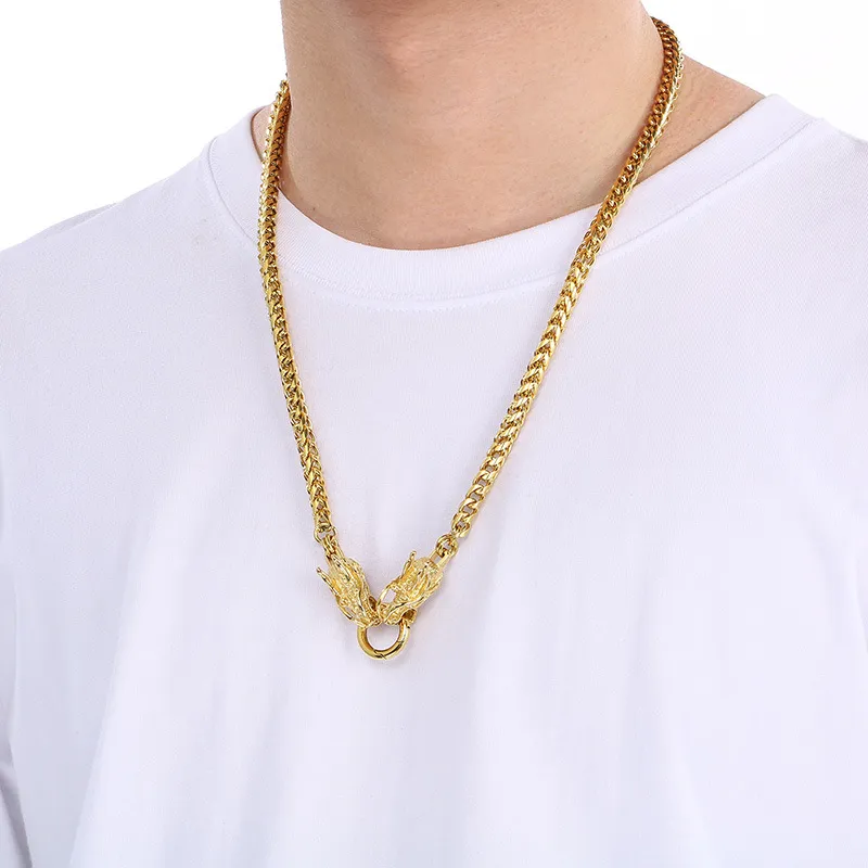 Stainless Steel Cast Dragon Head Snake Head Skull Lion Head Necklace Punk Style Jewelry