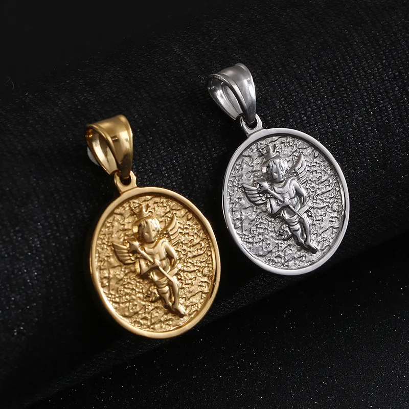 Korean-Style Fashionable Little Angel Ring Pendant, Versatile Stainless Steel Necklace for Both Men and Women, Available for Drop Shipping