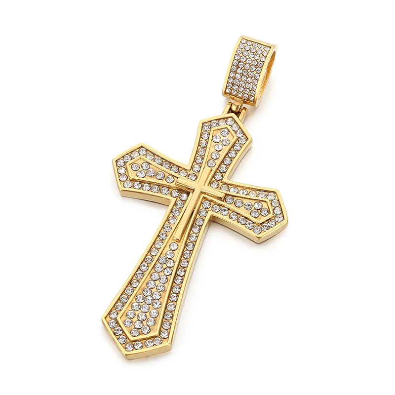 Personalized Bear Paw Pendant Hip Hop 3D Double Layer Cross with Diamond Pendant Stainless Steel Male and Female Accessories