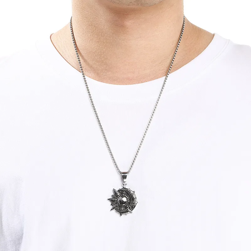 Retro Sun Smiling Moon Celestial Body Pendant Ancient Egypt Horus Eye Stainless Steel Men's Pendant