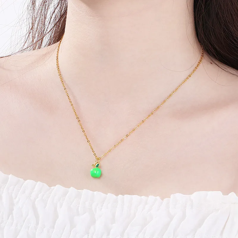 Trendy Dopamine Fruit Necklace Oil-Dripping Mangosteen Star Pendant Stainless Steel Jewelry Wholesale