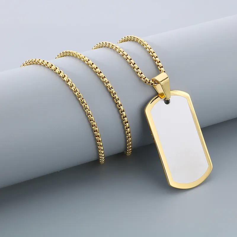 European and American Stainless Steel Creative Colorful Military Plaque Engravable Smooth Plaque Mirror Pendant Necklace