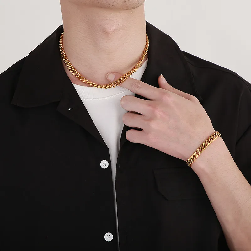 Electroplating Multi-Color Four Sided Ground Whip Chain Necklace Stainless Steel Men's Jewelry