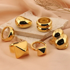 French-Style Trendy Gold Domed Geometric Stainless Steel Ring for Men and Women