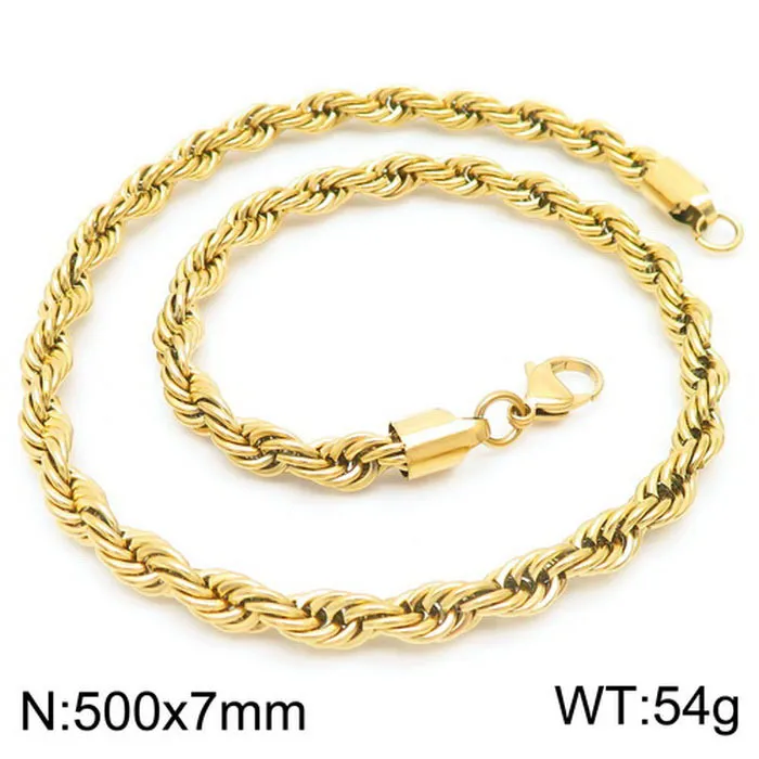 Simple Style Stainless Steel Multi Size Necklace Fried Dough Twists Rope Chain Lovers Necklace