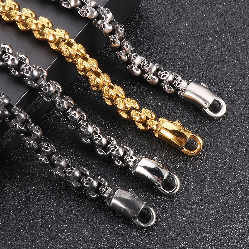 Punk Exaggerated Ghost Head Ornament, Personalized Vintage Halloween Detachable Skull Stainless Steel Men's Necklace