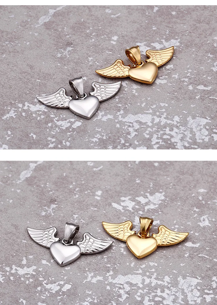 Angel Wings Heart Pendant Stainless Steel Necklace