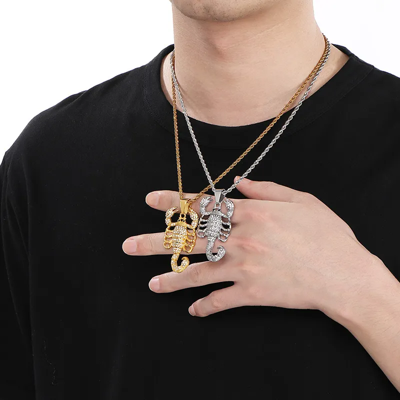 Kalen Jewelry Fashion Necklace, Hip-Hop Style, Studded with Diamonds, Featuring an Animal Scorpion King Design, Stainless Steel Men's Pendant Necklace