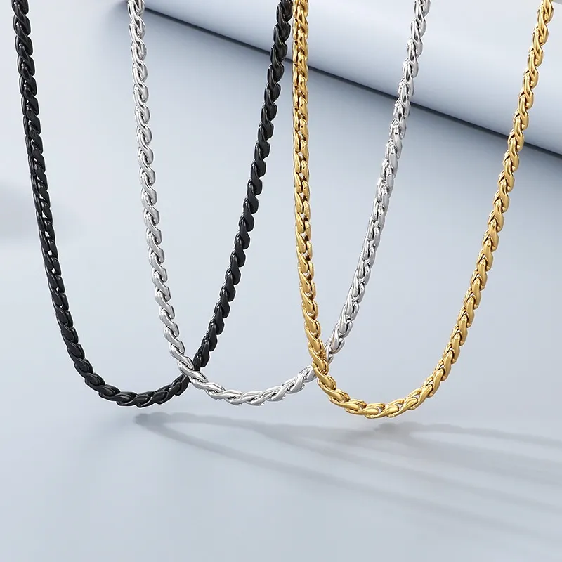 Simple and Hipster Twist Chain Necklace, Versatile and Fashionable, Personalized Vacuum Plated 18K Stainless Steel Men's Necklace with Dragon Bone Chain