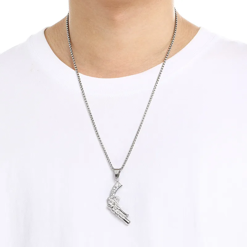 Punk Creative Retro American Style Revolver Stainless Steel Men's Pendant