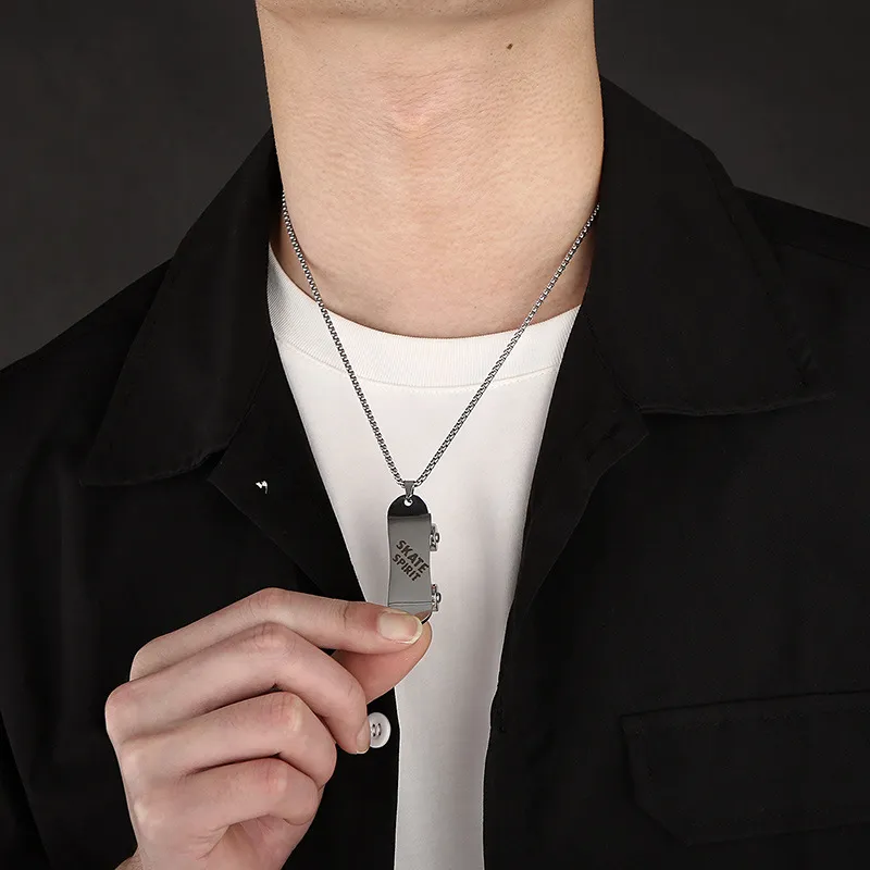 Rock Hip Hop Street Skateboard Fashion Stainless Steel Unisex Necklace Pendant
