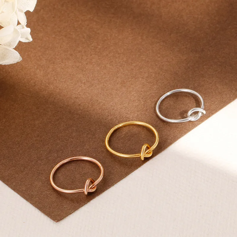 Fashion Commuting Stainless Steel Creative Hollow Knot Temperament Girl Ring Jewelry Wholesale
