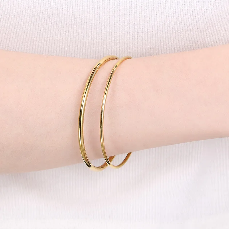 European American Fashion Polished Round Wire Stainless Steel Bracelet DIY Stackable Bangle