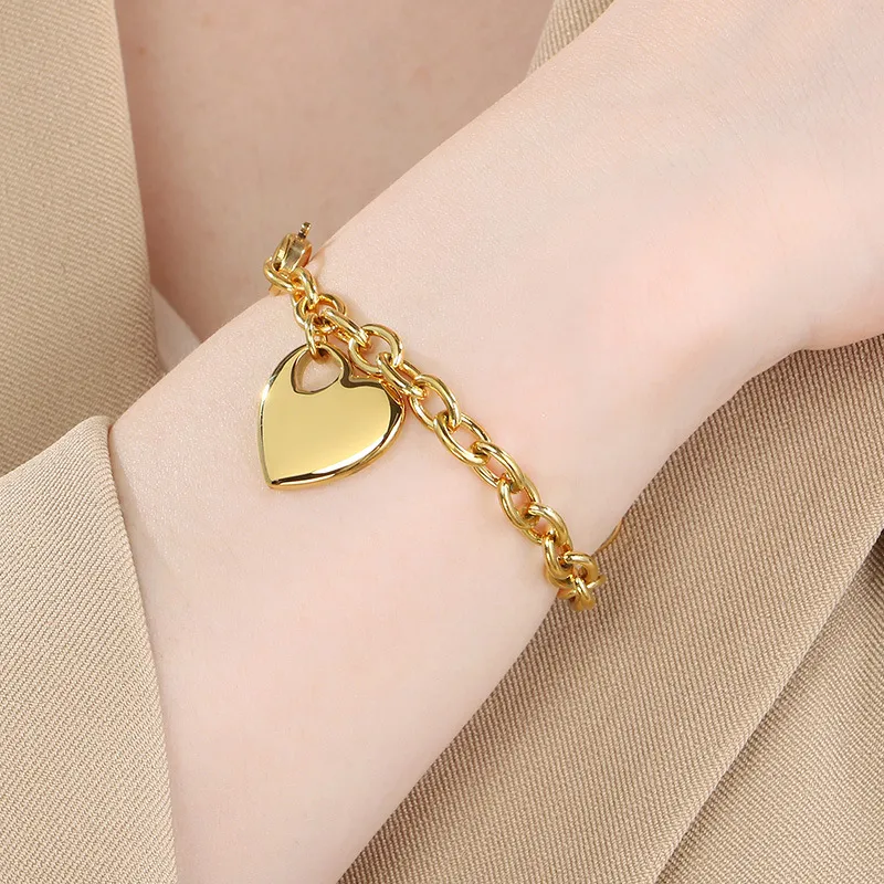 Fashion Ins Heart Pendant O-Chain Bracelet Personalized Minimalist Love Stainless Steel Bracelet
