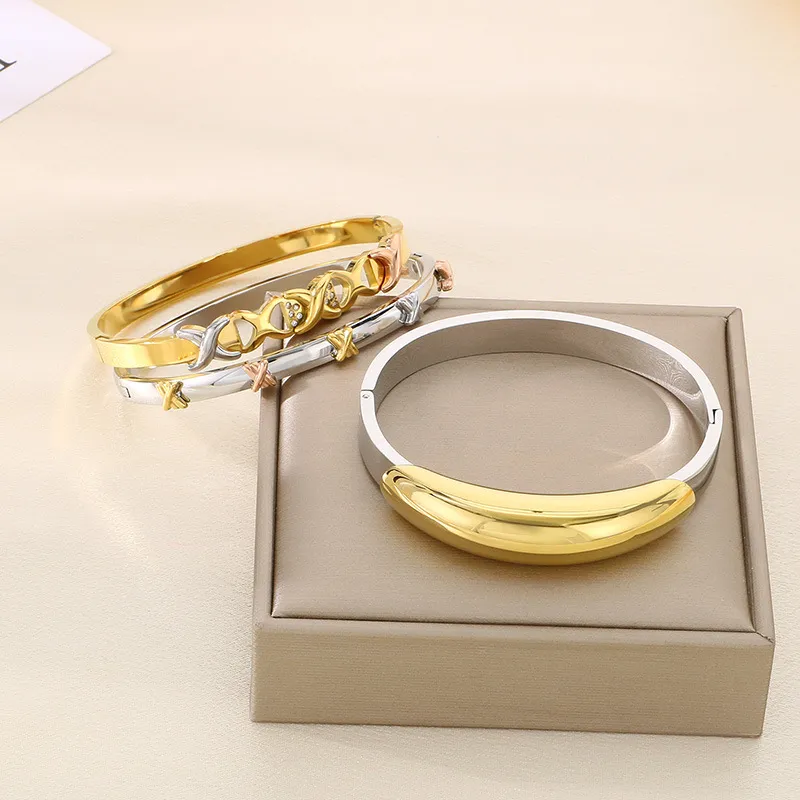 Vintage Personality Cross-Knot 18K Gold-Plated Twisted Stainless Steel Bangle Wholesale