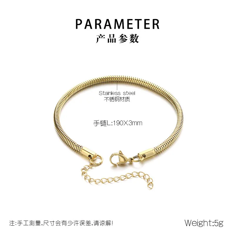 Stainless Steel Round Snake Chain Bracelet, Simple Jewelry Suitable for Daily Wear