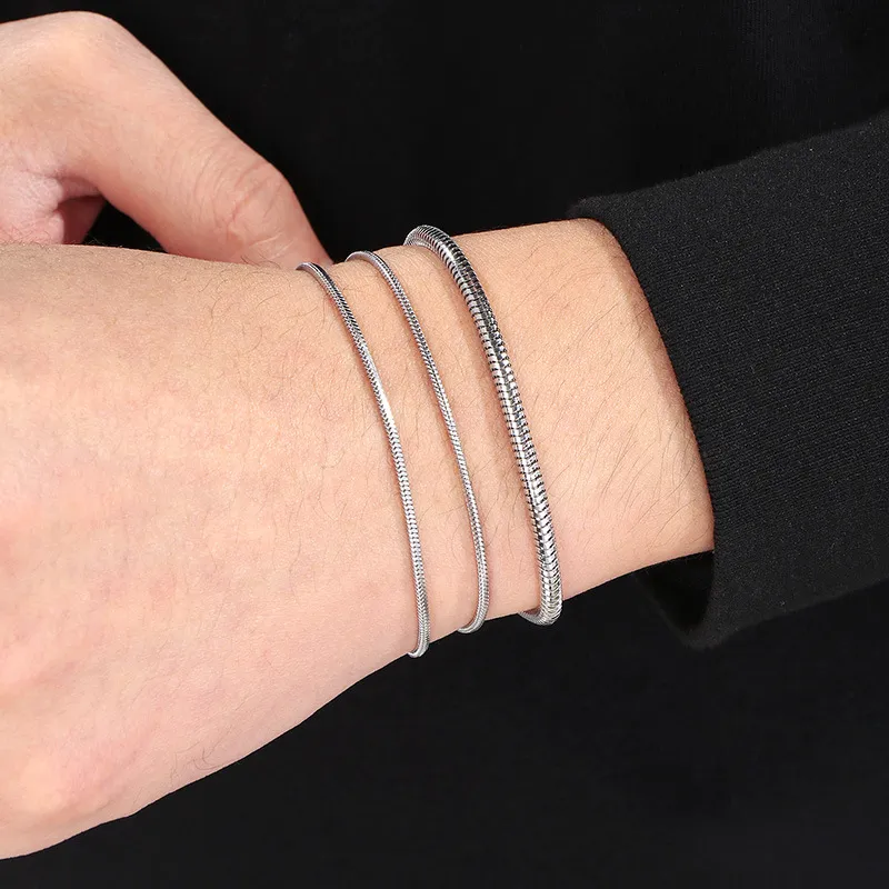 Stainless Steel Round Snake Chain Bracelet, Simple Jewelry Suitable for Daily Wear