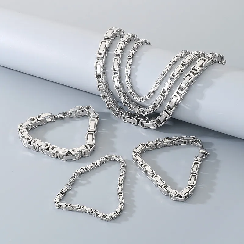 Stainless Steel Fashion Chain Bracelet Necklace Jewelry Set