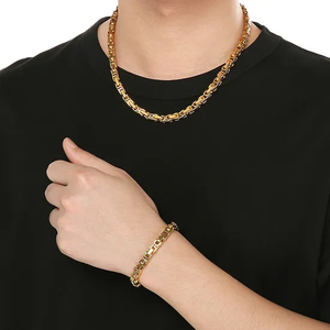 Stainless Steel Fashion Chain Bracelet Necklace Jewelry Set