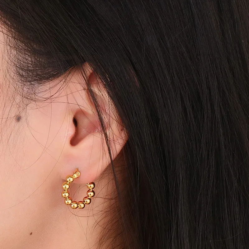 Fashion Geometric Beaded Earrings 18K Gold-Plated Smooth Surface Ear Buckles Minimalist Wholesale