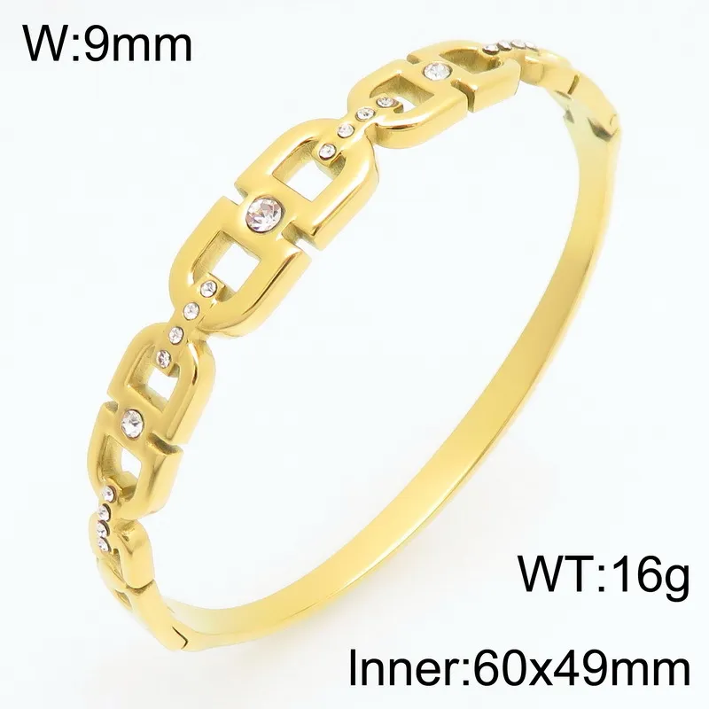 Trendy Diamond-Encrusted Stainless Steel 8K Gold-Plated Buckle Bracelet for Women Jewelry