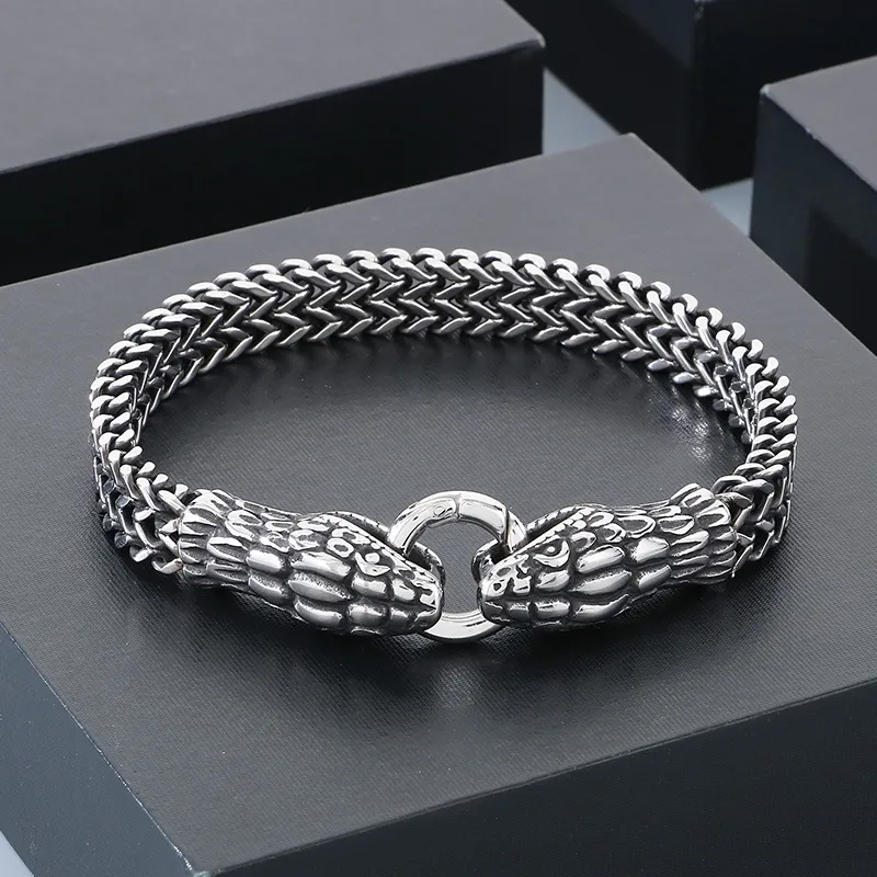 European and American Cold Style Stainless Steel Double Snake Head Bracelet Personalized Retro Trendy Jewelry for Men