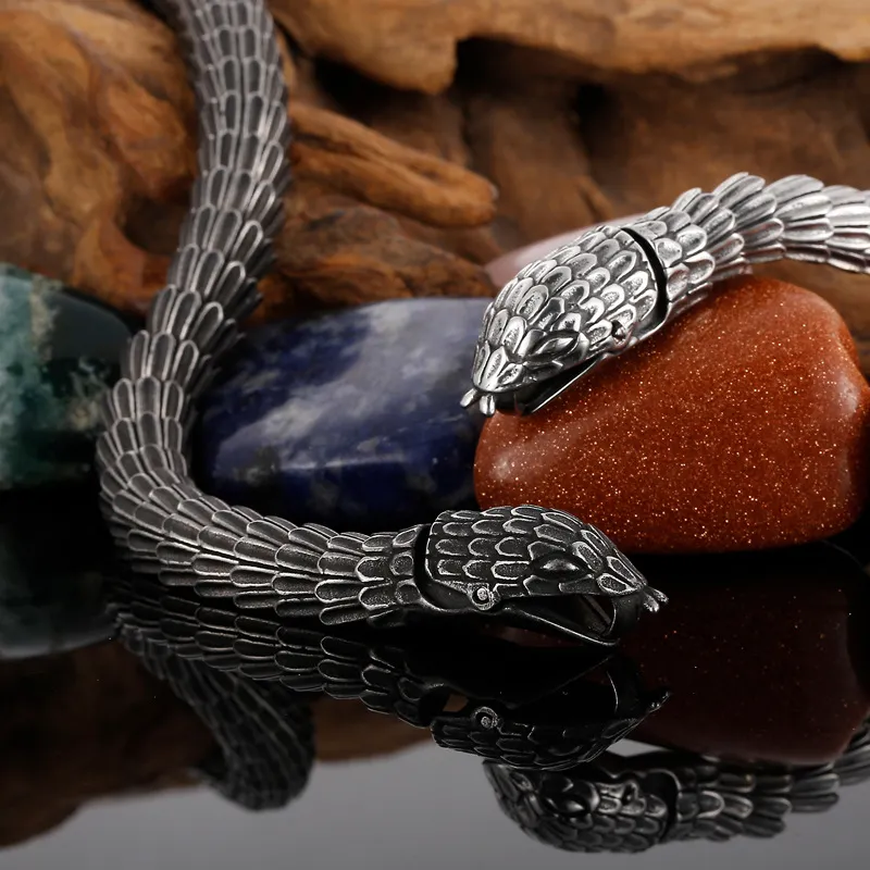 Men's Stainless Steel Cast Snake Shaped Bracelet Punk Style Jewelry