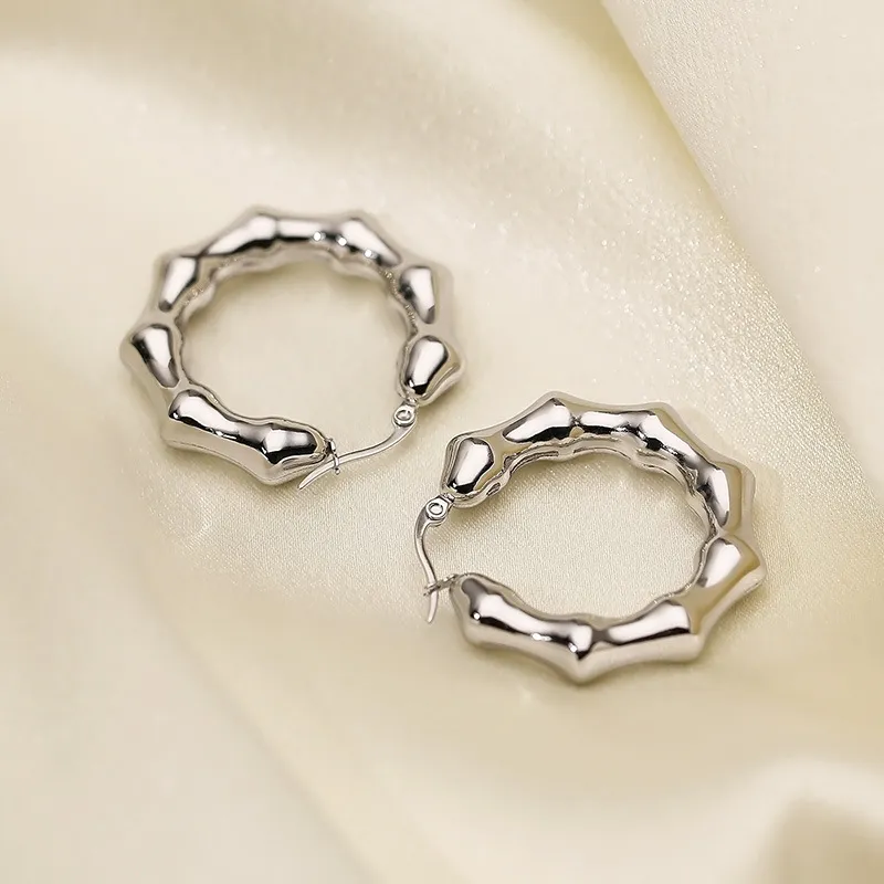 Fashion Stainless Steel U-Shaped Bamboo Hollow Earrings Personalized 18K Vacuum Gold-Plated Earrings